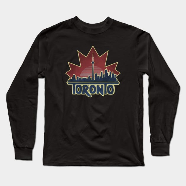 Toronto Skyline - Maple Leaf Long Sleeve T-Shirt by Tanimator